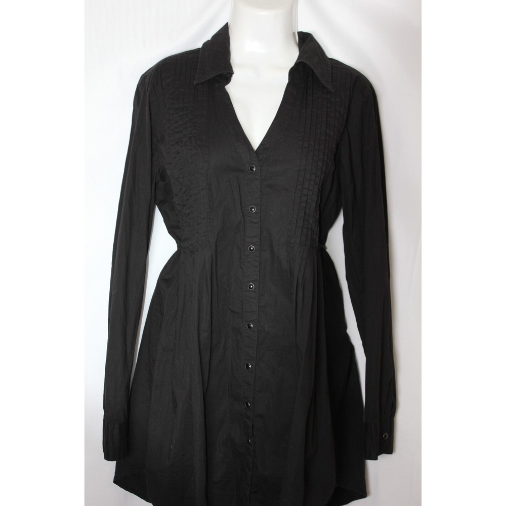 Stetson Black Shirt Dress Western Rodeo Pintuck Button Front Fit Flare SZ Large - Picture 9 of 11